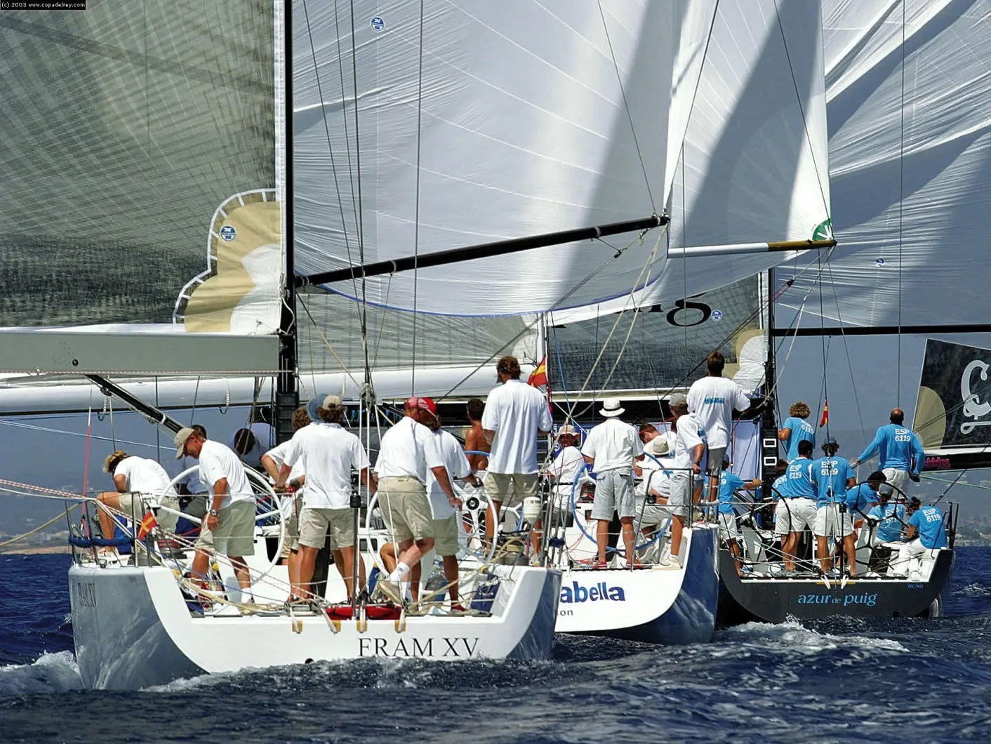 IMS50: The King during the Copa Del Ray in Palma with "Fram XV". The boat was later used as a training boat for young Norwegian sailors under the auspices of the Norwegian Sailing Association.