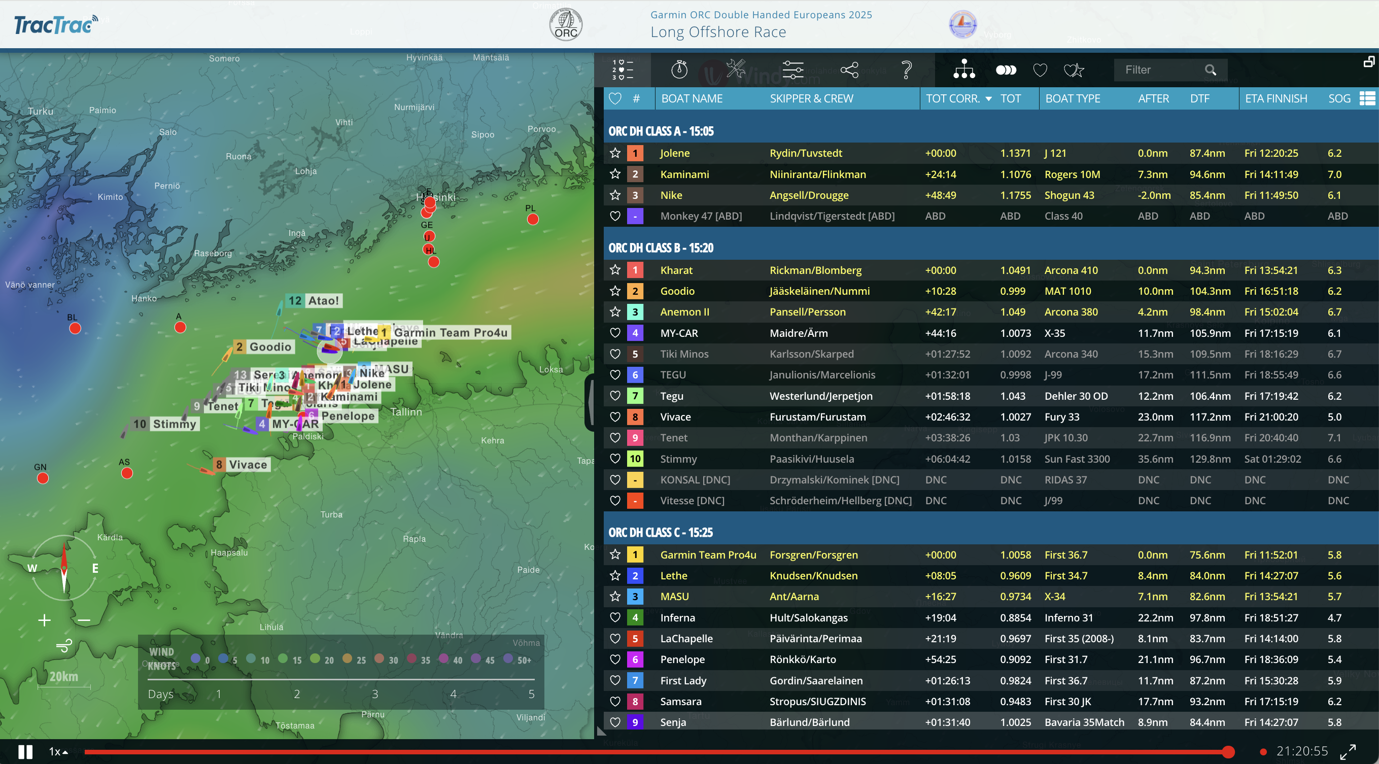 Tracking screenshot from TracTrac - Long Offshore Race - Garmin ORC DH European Championship Helsinki 2025