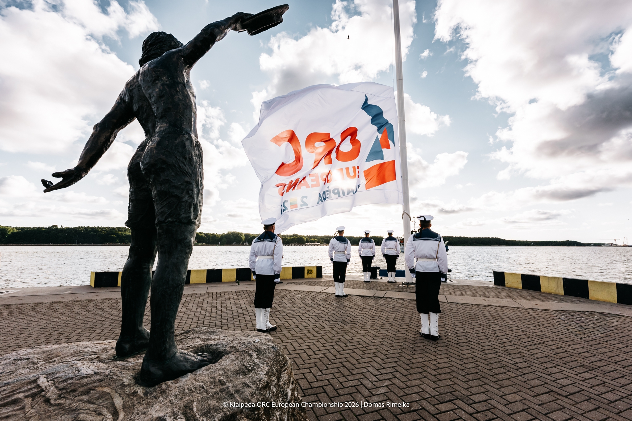 Hoisting the event flag - Klaipėda ORC European Championship 2026, Lithuania © Domas Rimeika
