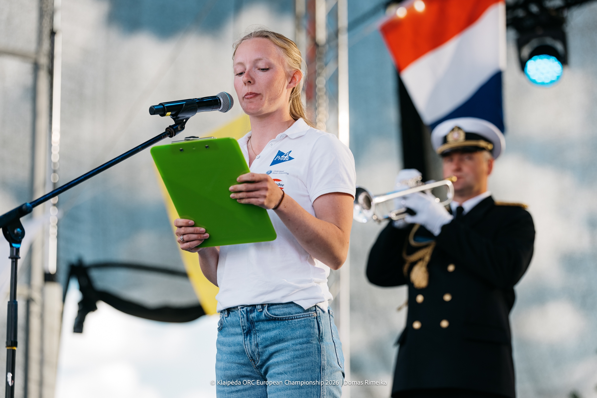 Elisa Lindskog, Garmin Team Pro4u (SWE), took the sailors’ oath - Opening Ceremony - Klaipėda ORC European Championship 2026, Lithuania © Domas Rimeika