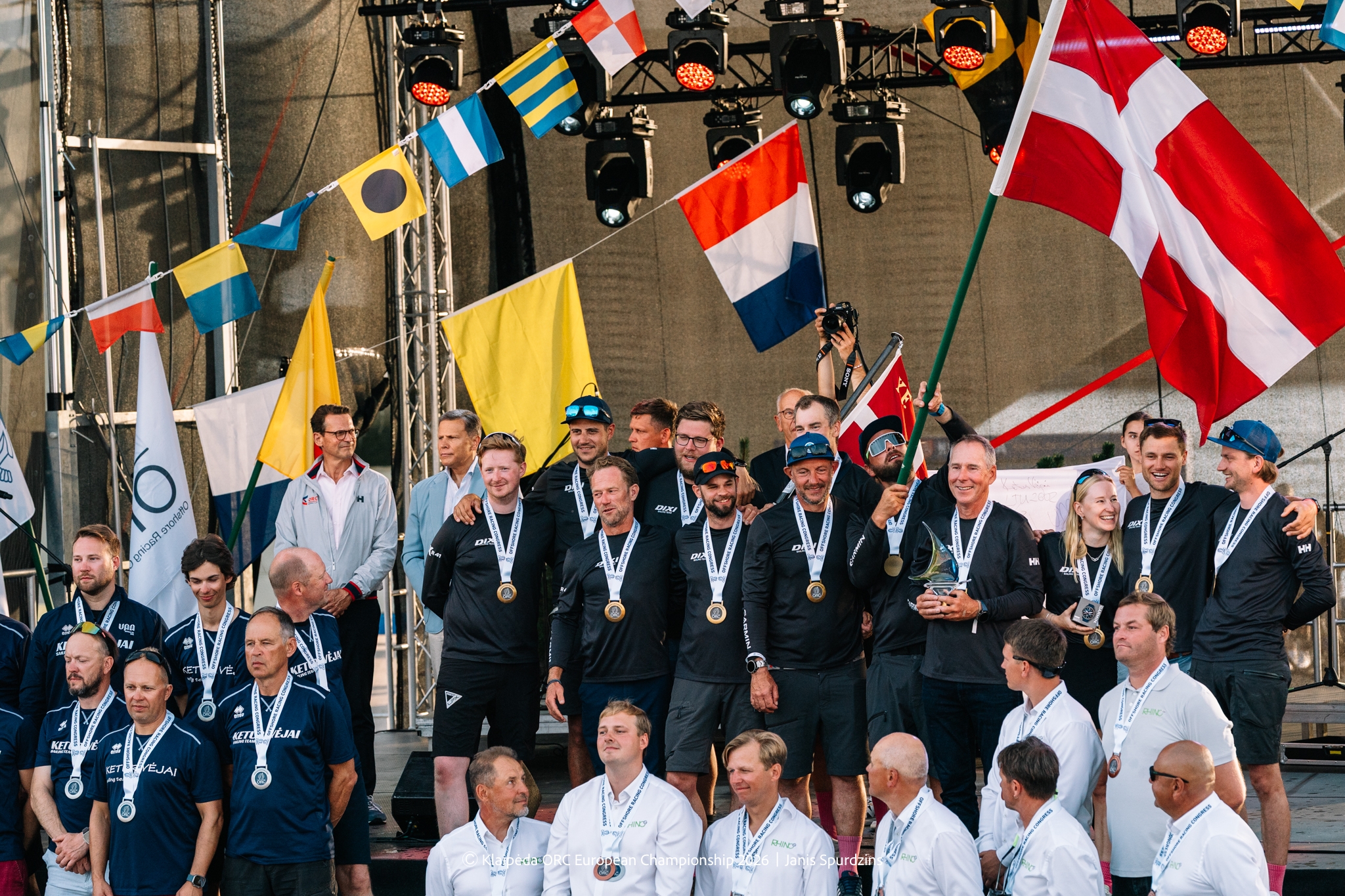 XR-41 DIXI 5 team by Erik Stannow (DEN) and the ORC Class AB podium - Klaipėda ORC European Championship 2026, Lithuania © Janis Spurdzins
