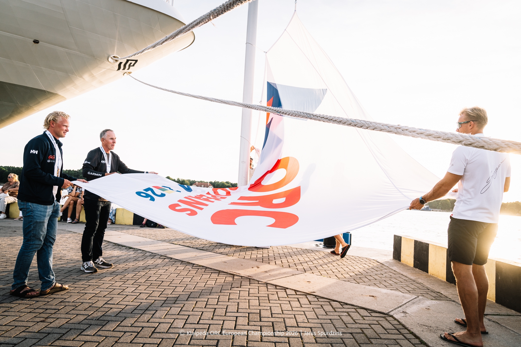 The winning skippers were lowering the championship flag - Klaipėda ORC European Championship 2026, Lithuania © Janis Spurdzins