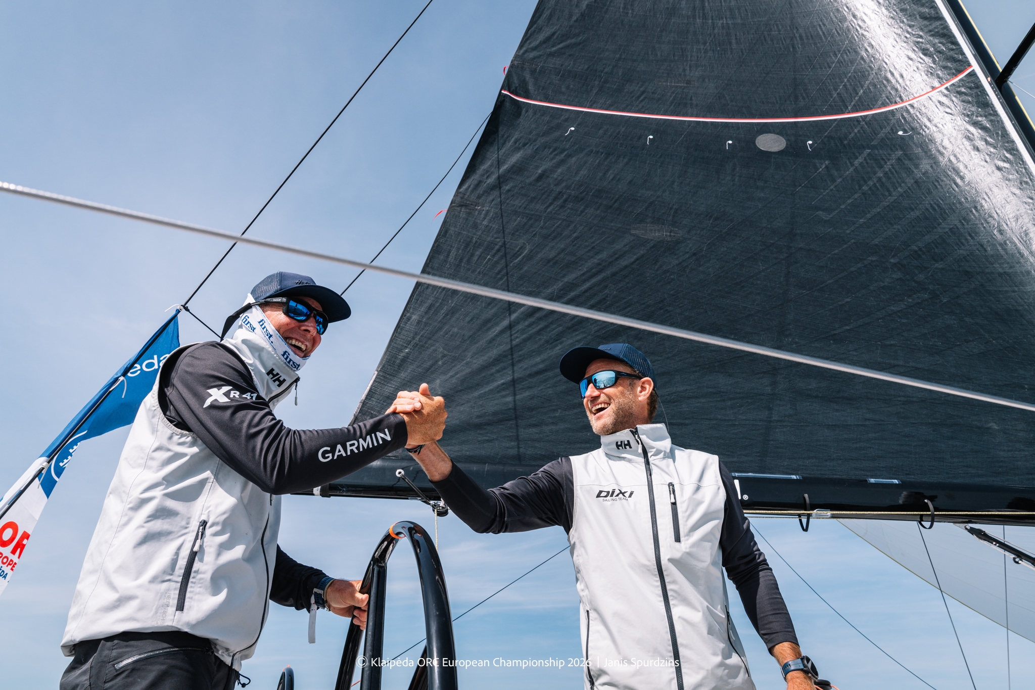 Erik Stannow and Jesoer Radich on XR-41 DIXI 5 (DEN) celebrating the ORC Class AB victory - Klaipėda ORC European Championship 2026, Lithuania © Janis Spurdzins