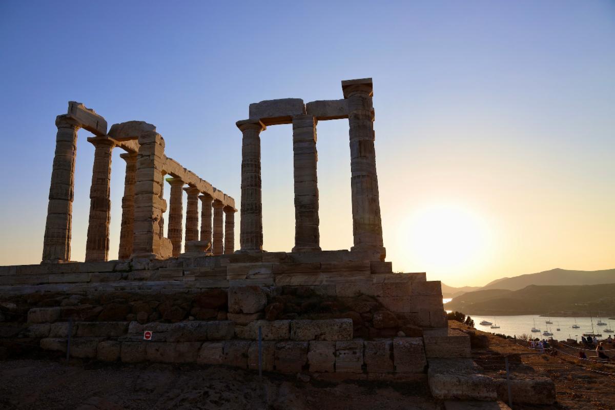Ancient Temple of Poseidon on the cliffs at Cape Sounio