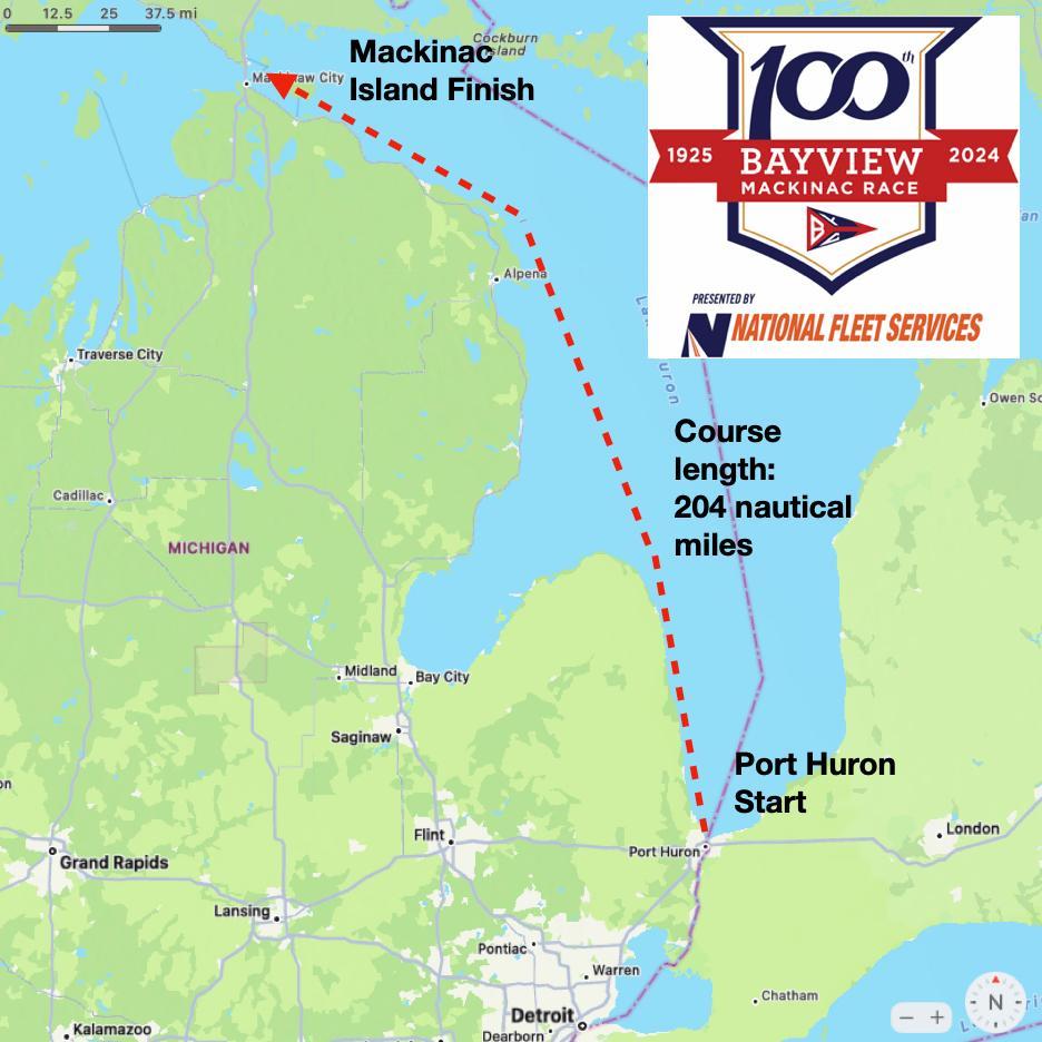 The 204-mile 1925 Original Course of the 100th Bayview Mackinac Race